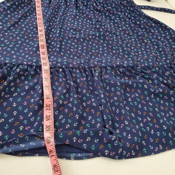 Talbots Womens Colorful Anchor Flounce Hem Split Neck Dress Size 14 Nautical - Picture 7 of 8